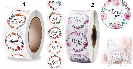 100 бр Thank You микс цветя малки самозалепващи лепенки стикери за ръчна изработка за подарък, снимка 3 - Други - 28802811