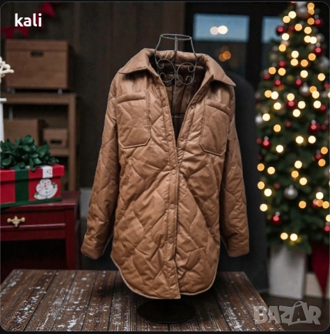 Капитонирано яке тип "риза" в цвят шоколад/бронз