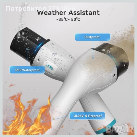 EVPEIWE 22KW 32A Кабел за зареждане на електрически автомобили тип 2 | Трифазен | 5 метра, снимка 4 - Аксесоари и консумативи - 52315117