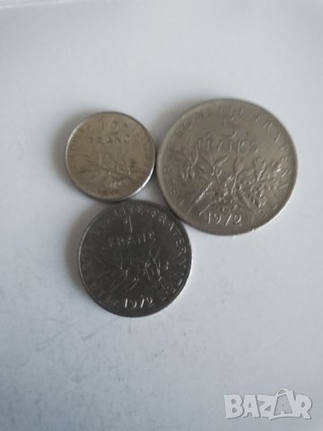 Лот 1972г.1/2,1и 5 франка.Франция, снимка 1