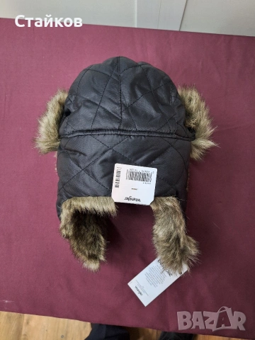 шапка ушанка Wrangler,черна с естествен заешки косъм, снимка 2 - Шапки - 53589616