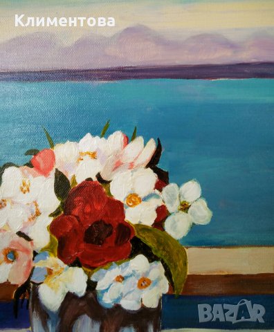 Натюрморт "Бели цветя", снимка 2 - Картини - 41409831