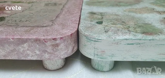 Дървена поставка, мини масичка, ръчно декорирана с декупаж, снимка 3 - Декорация за дома - 47765667