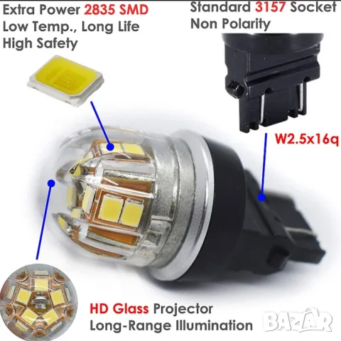 LED крушки T20 12-24V 2 броя, снимка 3 - Аксесоари и консумативи - 55864965