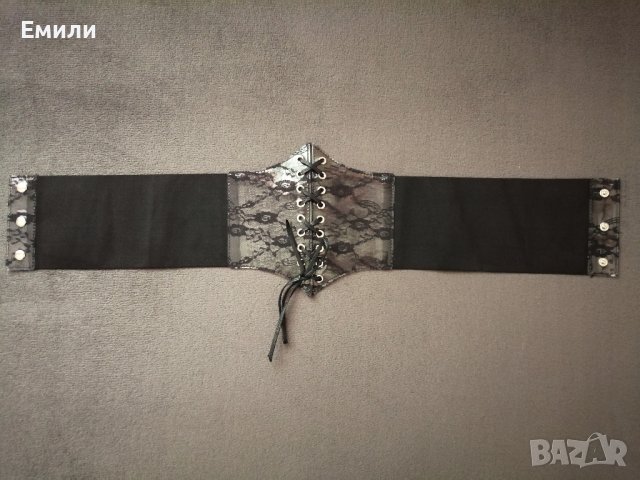 Черен корсет колан за талия с дантела и връзки - размер M-L, снимка 10 - Корсети, бюстиета, топове - 41015999