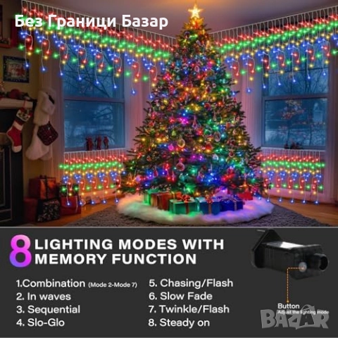 Нови Коледни висулки 400 LED RGB, 8 режима, външни, водоустойчиви светлини, снимка 3 - Декорация за дома - 52271531