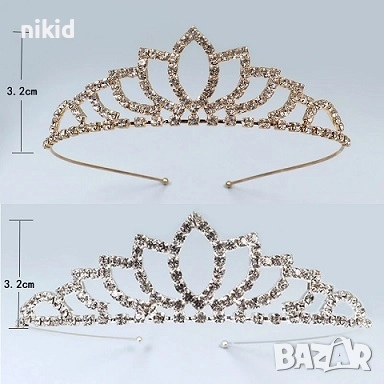 фина сребриста златиста корона диадема с камъчета тиара дамска детска