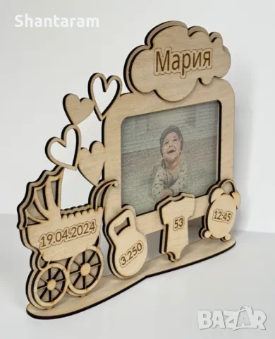 Персонализирана дървена визитка за бебе + Снимка принт върху дърво, снимка 2 - Декорация за дома - 50109785