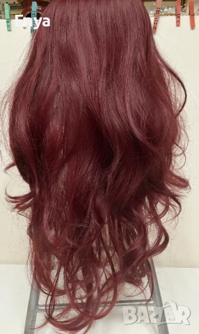 Перука дълга с бретон - цвят бургунди - 60 см