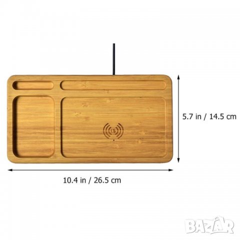 Бамбуков органайзер за бюро 10W безжично зарядно, снимка 3 - Безжични зарядни - 40165464