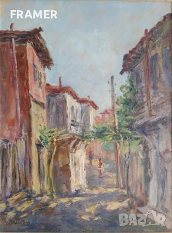 Павел Тодоров 1894-1989  Улица в Несебър 1940 те години, снимка 6 - Картини - 50472000