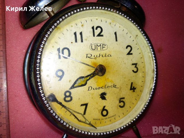UMF RUHLA DUOCLOCK MADE IN GERMANY Стар КОЛЕКЦИОНЕРСКИ МЕХАНИЧЕН БУДИЛНИК ВИНТИДЖ МОДЕЛ 43678, снимка 2 - Антикварни и старинни предмети - 44464438