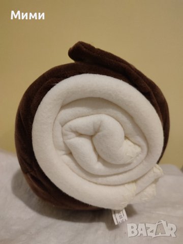 Одеяло с плюшена играчка Evolt, Плюшен елен, Полар, 120 x 80см, Бял/Кафяв