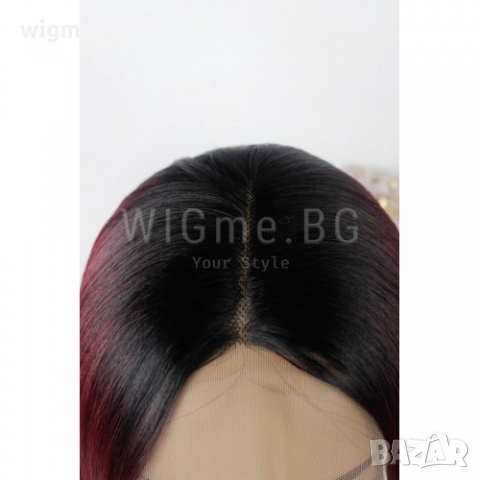 Къса права тъмночервена лейс фронт перука Рая, снимка 2 - Аксесоари за коса - 36057349