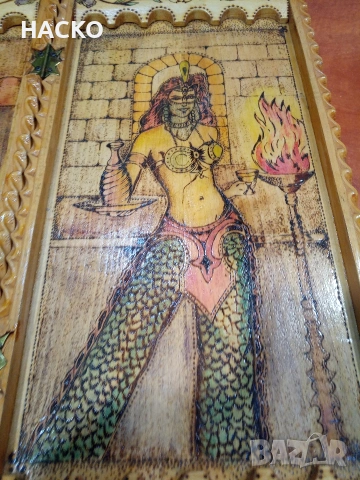 Уникално Ръчно Изработена Табла и Шах с Финни Дърворезби и Рисунки на Ориенталски Мотиви, снимка 3 - Други спортове - 53738259