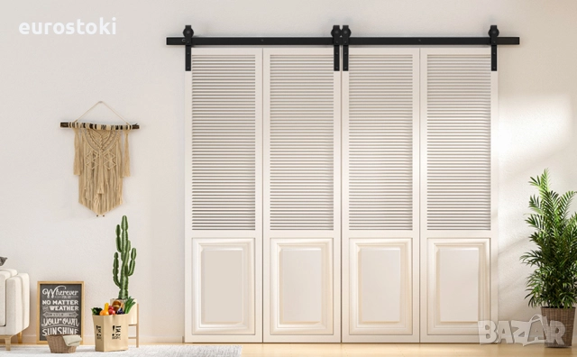 HOCONNIE Комплект за 4 двустранно сгъваеми плъзгащи се врати за плевня 274 см с релса за плъзгаща се, снимка 3 - Интериорни врати - 52515047