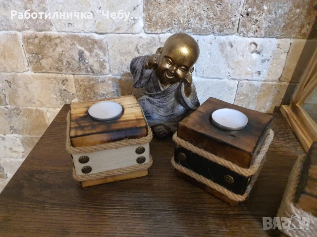 Дървени свещници, снимка 4 - Декорация за дома - 50750345