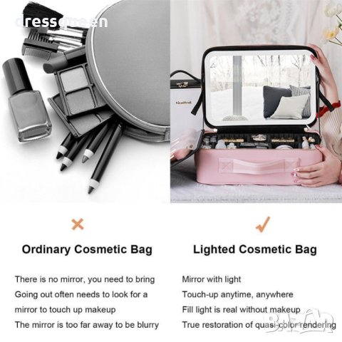 4079 Розово куфарче за грим с огледало и лед осветление, снимка 13 - Други стоки за дома - 42143302