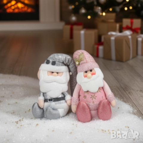 Плюшена играчка Дядо Коледа – седяща коледна декорация в сив или розов вариант, снимка 4 - Други стоки за дома - 52134218