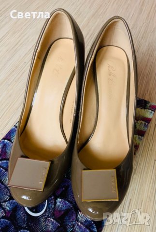Обувки Paolо Bocelli Официални, лачени, цвят бежов,резервни капачета за токчет,№39, ст. 25см,ток10см, снимка 3 - Дамски обувки на ток - 40093098