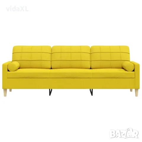 vidaXL 3-местен диван с декоративни възглавници светложълт 210 см плат, снимка 3 - Дивани и мека мебел - 56146792