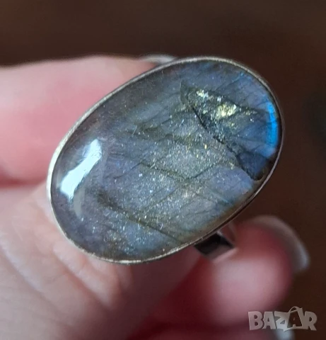 Космически сребърен пръстен с голям лабрадорит , снимка 6 - Пръстени - 51386997