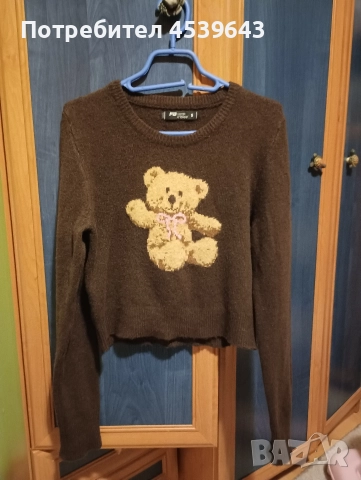 Дамски пуловер в кафяво с мече размер S, снимка 6 - Блузи с дълъг ръкав и пуловери - 52860293
