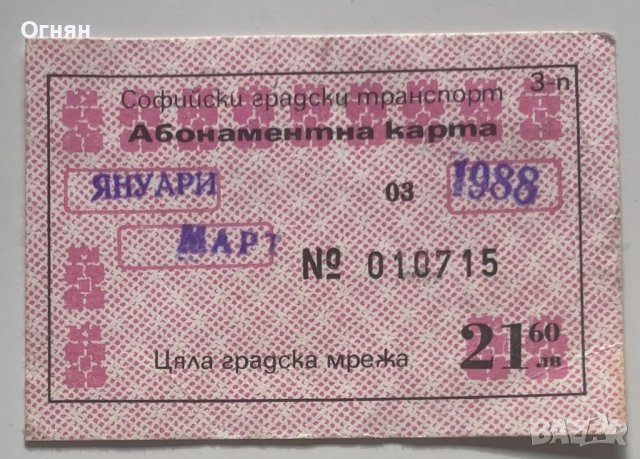 Абонаментна карта 1988 Цялата градска мрежа, снимка 1