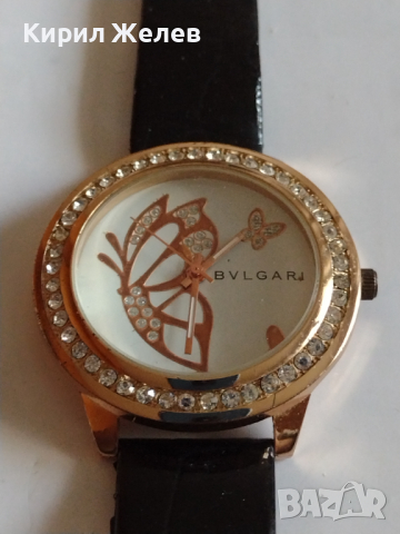 Красив дамски часовник BVLGARI с кристали Сваровски кожена каишка - 15283, снимка 6 - Дамски - 36194479