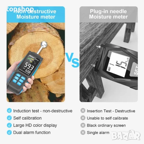 ЧИСТО НОВ Mestek WM710A цифров влагомер за материали и дърво със сфероид, LCD дисплей (WM710A), снимка 3 - Гедорета - 50493335