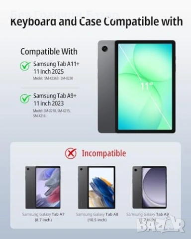 Нова Подсветена клавиатура калъф таблет Samsung Tab A9+ A11+ 11" Самсунг, снимка 2 - Калъфи, кейсове - 53032943