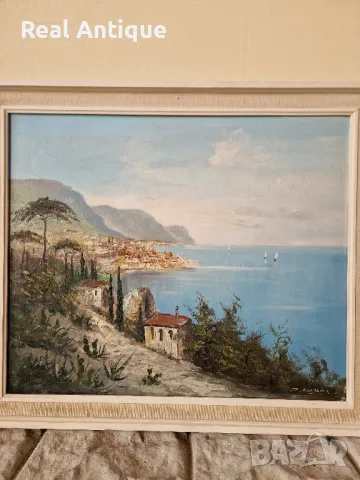 Чудесна антикварна авторска майсторска картина масло върху платно , снимка 3 - Антикварни и старинни предмети - 50304357