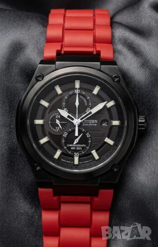 CITIZEN Eco-Drive Solar Watch Japan Мъжки часовник соларен японски хронограф червена каишка 
