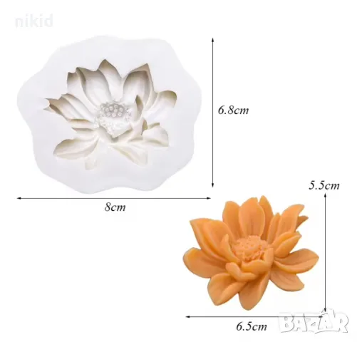 Цвете Лотус Лотос красиво силиконов молд форма фондан шоколад гипс смола декор, снимка 2 - Форми - 49562384