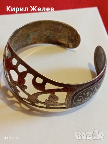 Винтидж сребърна гривна филигранен дизайн стил Кубачи СССР ювелирна изработка 52491, снимка 8 - Гривни - 53005782