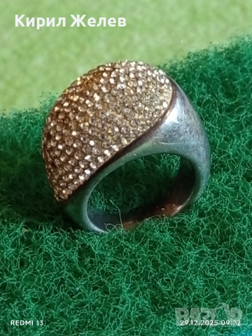 Прекрасен скъпоценен сребърен пръстен с ювелирно инкрустирани кристали тип бомбе 51821, снимка 4 - Пръстени - 52925179