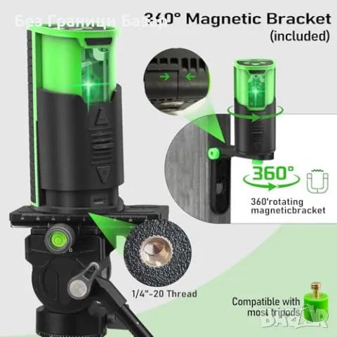 Нов Лазерен нивелир ZHJAN – самонивелиращ, Type-C, 360° магнитна основа, снимка 6 - Измервателни инструменти - 49810747