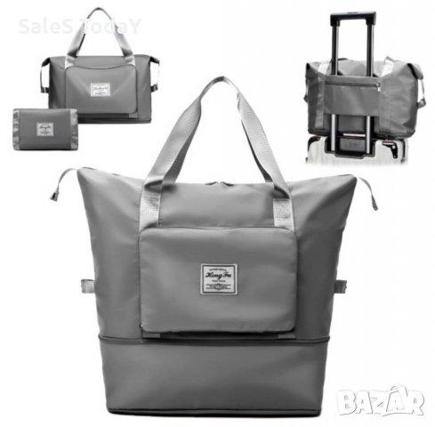 Сгъваема чанта, мини портфейл, пътническа чанта, за спорт, път или пазар, сива, снимка 1 - Чанти - 40202649