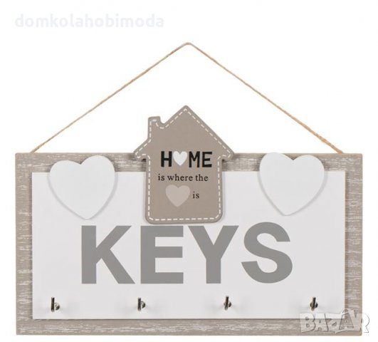 Дървена Дъска за ключове,20x14 см, 4 ключа