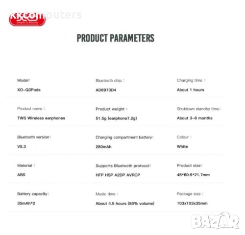 Bluetooth Handsfree Wireless XO-Q3 Pods /Бял/ Баркод : 2404149, снимка 2 - Bluetooth слушалки - 52651249