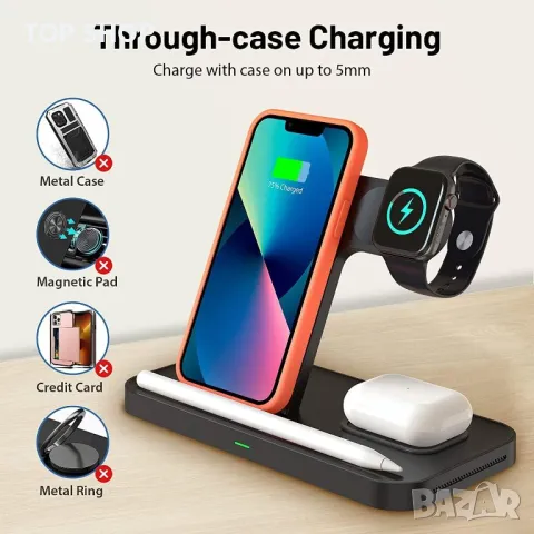 4 в 1 интелигентно безжично зарядно устройство,iPhones,iWatch всички QI-съвместими устройства