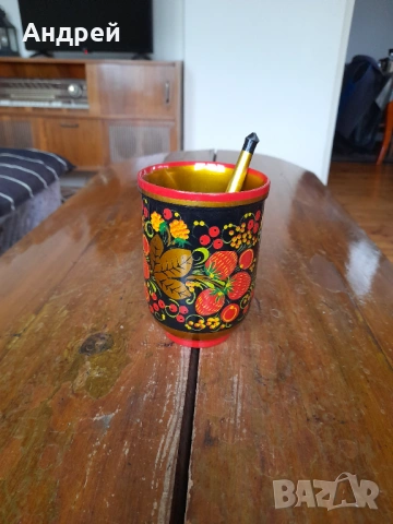 Стара Руска дървена чаша,хохлома #12