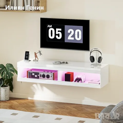 ТВ шкаф HOMCOM, нисък стенен шкаф за телевизор с RGB LED осветление в 16 цвята,, снимка 8 - Шкафове - 56240882