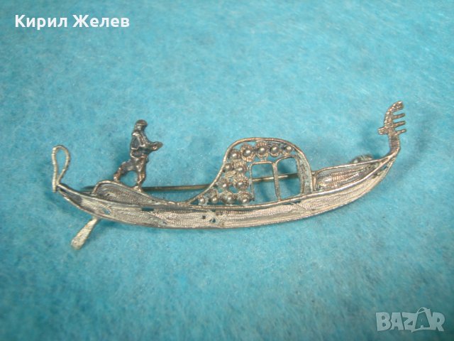 СТАРА СРЕБЪРНА ВЕНЕЦИАНСКА БРОШКА ГОНДОЛА МАСИВНО СРЕБРО МАРКИРАНА РЪЧНА АРТ ИЗРАБОТКА УНИКАТ 25144, снимка 2 - Антикварни и старинни предмети - 35745450
