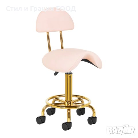 Козметичен стол - табуретка с облегалка 6001G 45/60 см-бяла/розова/черна, снимка 7 - Друго оборудване - 44365491