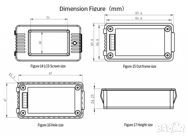 Волтметър Peacefair PZEM-023 DC 8-100V, снимка 3 - Друга електроника - 34371274