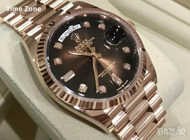 Rolex Day-Date 36mm Rose Gold Chocolate Dial Diamond Automatic Дамски Различни Варианти, снимка 4 - Дамски - 48183126