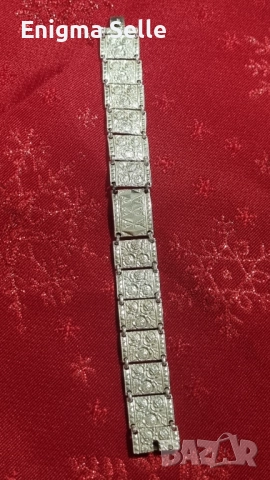 Антична сребърна гривна с панелни връзки и релефна декорация на цветя., снимка 5 - Гривни - 52644103