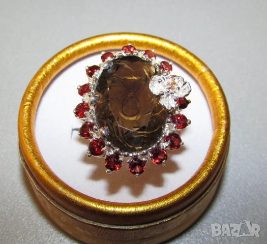 925 серъбен пръстен с 36 карата опушен кварц, 23x15мм