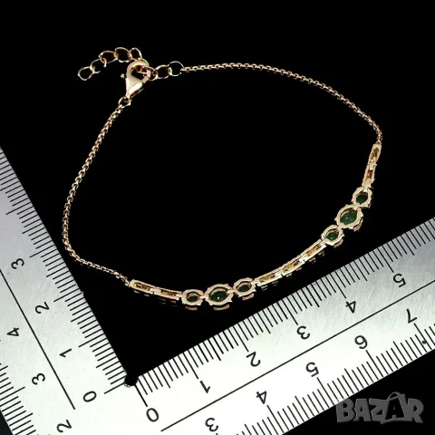 925 Сребърна гривна със златно покритие и камъни изумруд, снимка 4 - Гривни - 56008615